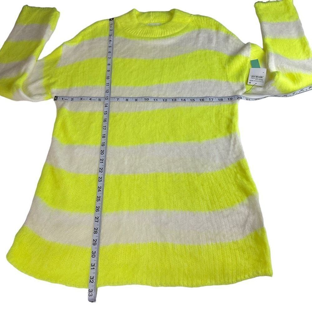 Abound Sweater Tunic Crew Neck Lime Green Cream Fuzzy Long Sleeve Medium - Picture 9 of 12